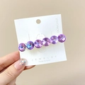 Elegant Korean style hair clip with six purple crystal stones on white display card - Purple Crystal / Purple