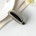 Eleganter schwarzer Bananen-Haarclip mit funkelnden Strasssteinen und Gold-Metallrand - Hohl Ovale Bananenklammer Schwarz mit Weißen Strasssteinen