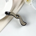 Detail of elegant black banana hair clip with wavy sparkling rhinestone patterns - Double Tail Twisted Banana Clip (DH01249) / Black With White Rhinestone