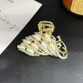 Elegant gold peacock hair claw clip with white pearls and sparkling rhinestones - Peacock Hair Claw