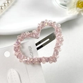 Pince à cheveux cœur rose ornée de perles de cristal facettées sur carte blanche - Cœur / Rose