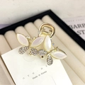 Elegant gold butterfly hair claw clip with white opal petals and shimmering rhinestones - Butterfly 2 White Rhinestone