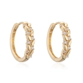 Detailed view of 18K gold plated wheat ear huggie earrings with marquise zircon stones - Gold