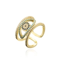 Anello aperto vintage placcato oro 18K con design occhio del male e fascia multistrato - Aperto Regolabile / Stile Malocchio (12335)