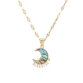 Elegante collana con pendente a luna in oro 18K con inserti in conchiglia e zirconi - Abalone Dorata (25598)