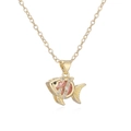 Minimalist 18K gold plated tropical fish necklace with a pink heart zircon stone - Pink