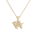 Minimalist 18K gold plated copper goldfish pendant necklace with sparkling zircons - White