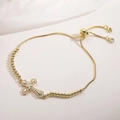 Luxueux bracelet croix plaqué or 18 carats avec pierres en zircon et fermoir coulissant réglable chic - Style Croix Simple Micro-serti Pierre Blanche (32463) / Or