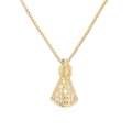 Collier pendentif Notre-Dame d'Aparecida plaqué or 18K avec zircons et couronne - Style Saint Zirconia Doré (25625)