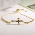 Bracelet pendentif croix plaqué or 18 carats avec zircons noirs et blancs élégants - Style Croix Zirconia Noir et Blanc Texture Corde (32457) / Or