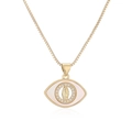 Dettaglio del ciondolo malocchio placcato oro 18K con madreperla e zircone - Collana Vergine Maria Forma Occhio (25638)