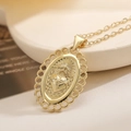 Vintage 18K gold plated oval Sacred Heart pendant necklace with decorative openwork edge - Sacred Heart Style (25643)
