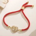 18K gold plated heart Virgin Mary pendant with red braided rope and zircon inlay - Heart Religious Style (32481)