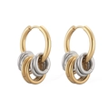 Primer plano de los pendientes de aro bicolores en oro y plata con acabado pulido - Oro Anidado Multi-aros (46209)