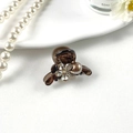 Brown rhinestone hair claw clip with crystal flower and pearl detail on tray - Plum Blossom Brown Base Coffee Pearl