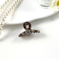 Vintage style mini hair claw clip with dark rhinestones and bronze beads for women - Four Leaf Brown Base Coffee Pearl