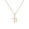 Detail van de 18K vergulde ketting met dubbele kruishanger en glanzende zirkoniasteen - Goud (25653)