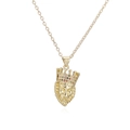 Collar chapado en oro de 18 quilates con colgante de cabeza de león y corona de gemas - Patrón Cabeza de León(25711)