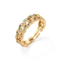 8mm golden curb link open ring with multi-color micro-paved zircons in rainbow tones - Adjustable Open / Multi-color Zircon Style (10423)