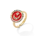 Adjustable 18K gold plated ring with red enamel celestial moon and star pattern - Adjustable Open / Red Enamel Style (10427)