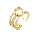 Goldener dreilagiger offener Ring mit funkelnden weißen Zirkonia für Damen - Einstellbar Offen / Dreilagiger geometrischer Knoten Stil (10598)