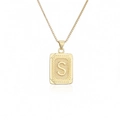 Collar hip hop bañado en oro con colgante rectangular y relieve 3D de la letra S - Letra S
