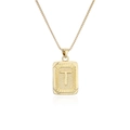Collar hip hop bañado en oro con colgante rectangular y la letra T en relieve - Letra T