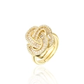 Anello regolabile in rame dorato con zirconi taglio baguette a forma di fiore - Aperto Regolabile / Stile Grappolo di Fiori Intrecciato (10856)