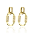 Detalle de pendientes de aro ovalados bañados en oro de 18k con circonitas blancas - Estilo Circonia Blanca (40938)