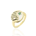 Détail de la bague yin-yang avec émail blanc, gemme verte et zircone cubique plaqué or - Ouvert Réglable / Style Yin Yang Taichi (10941)