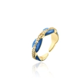 Detail of 18K gold plated ring with blue enamel waves and sparkling zircon inlay - Blue Style (11068)