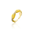 Close-up of adjustable 18K gold plated ring with yellow enamel and inlaid zircons - Yellow Style (11069)