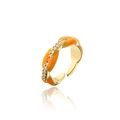 Detail of 18K gold-plated ring with orange enamel drips and white zircon accents - Orange Style (11072)