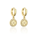 Elegantes pendientes de cobre chapados en oro 18K con trébol de circón y cristales - Estilo Trébol de cuatro hojas hueco (40991)