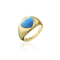 18K vergoldeter Herzsiegelring mit blauer Emaille und verstellbarem offenem Banddesign - Blaues Herz-Stil (11031) / Einstellbar Offen