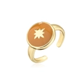 Makro-Detail des 18K vergoldeten Rings mit Sonnenstrahl-Motiv und Emaille-Inlay - Einstellbar Offen / Orange Sonnenstern (11129)