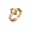 Detail of adjustable gold ring featuring a marquise-cut pink gem and rainbow zircons - Adjustable Open / Champagne Style (11116)