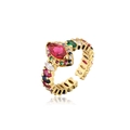 Close-up of gold ring with large red marquise crystal and colorful zircon stones - Adjustable Open / Red Style (11119)