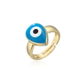 Verstelbare goudvergulde ring met blauw emaille boze oog in druppelvorm voor dames - Verstelbaar Open / Donkerblauwe Stijl (11261)