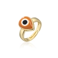 Gedetailleerd macrobeeld van vergulde open ring met druppelvormig emaille oog - Verstelbaar Open / Oranje Stijl (11263)
