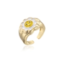 Anello regolabile in rame placcato oro 18 carati con margherita bianca e faccina gialla - Aperto Regolabile / Stile Girasole Sorriso (11257)