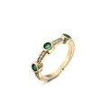 Detail of vintage gold-plated open ring with three green zircons and pavé diamonds - Adjustable Open / Green Main Stone Style (11299)