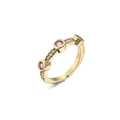 Detail shot of 18K gold plated open ring with pink stones and micro-pave zircons - Adjustable Open / Pink Main Stone Style (11300)