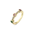 Retro gold plated open ring with colorful zircon stones in green, pink, and red - Adjustable Open / Colorful Three-Stone Style (11301)