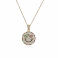 Hip hop 18K gold plated necklace with iced out smiley face pendant and colored crystals - Sunglasses Smiley Face Style (21163)