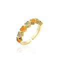 Detail view of heart-shaped ring with orange enamel drips and inlaid white zircon - Orange Heart Style (11414)
