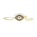 Golden Evil Eye bracelet with multi-colored cubic zirconia and green central stone inlay - Evil Eye Style (30541)
