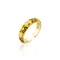 Macro detail of yellow enamel leopard print open ring with micro-set zircon stones - Yellow Leopard Style (11425)