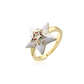 Verstellbarer 18K vergoldeter Ring mit weißem Emaille-Stern und bunten Zirkonia-Steinen - Einstellbar Offen / Weiße Fünfzackiger Stern (11578)