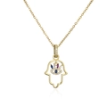 Détail du pendentif Main de Fatma avec œil maléfique et zircons colorés sur collier - Design Entièrement Incrusté (21242)
